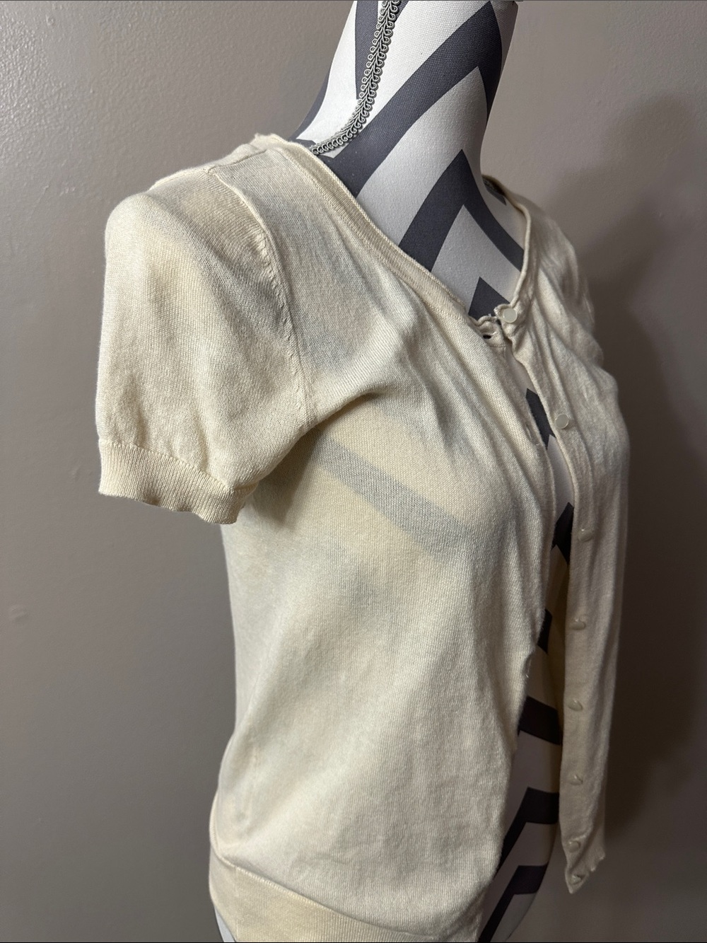 LOFT XS cream cardigan dainty short sleeve button down - Picture 4 of 6